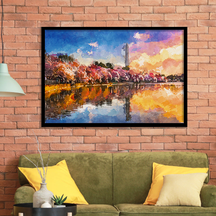 Washington Dc Usa Tidal Basin Monument City Art Watercolor Framed Art Prints Wall Art Decor,Framed Picture