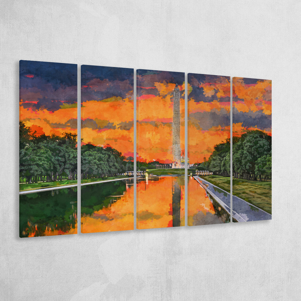 Washington Monument On Reflecting Pool Dc 5 Pieces Extra Large Canvas Prints Wall Art Home Decor