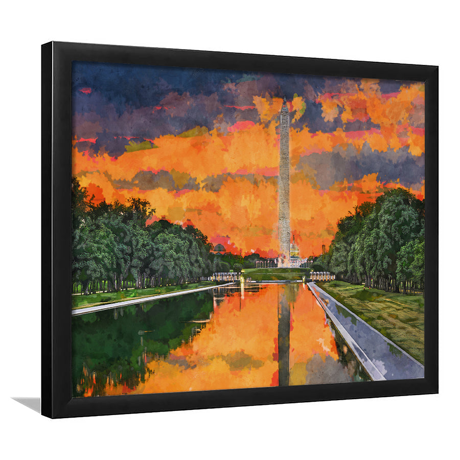 Washington Monument On Reflecting Pool Dc City Art Watercolor Framed Art Prints Wall Art Decor,Framed Picture