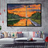 Washington Monument On Reflecting Pool Dc City Art Watercolor Framed Canvas Prints Wall Art Home Decor,Floating Frame
