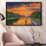 Washington Monument On Reflecting Pool Dc City Art Watercolor Framed Canvas Prints Wall Art Home Decor,Floating Frame