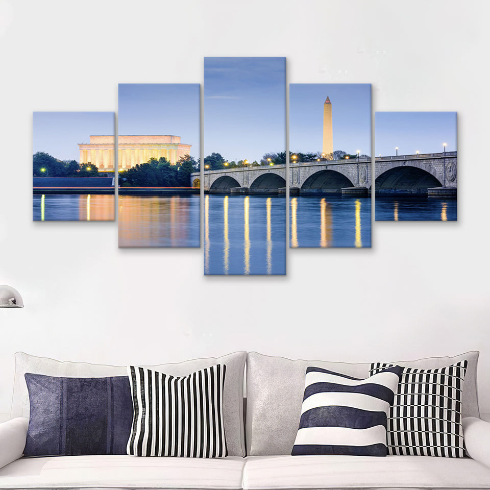 Washington City 5 Piece Canvas Prints Wall Art Decor - Painting Canvas, Multi Panels