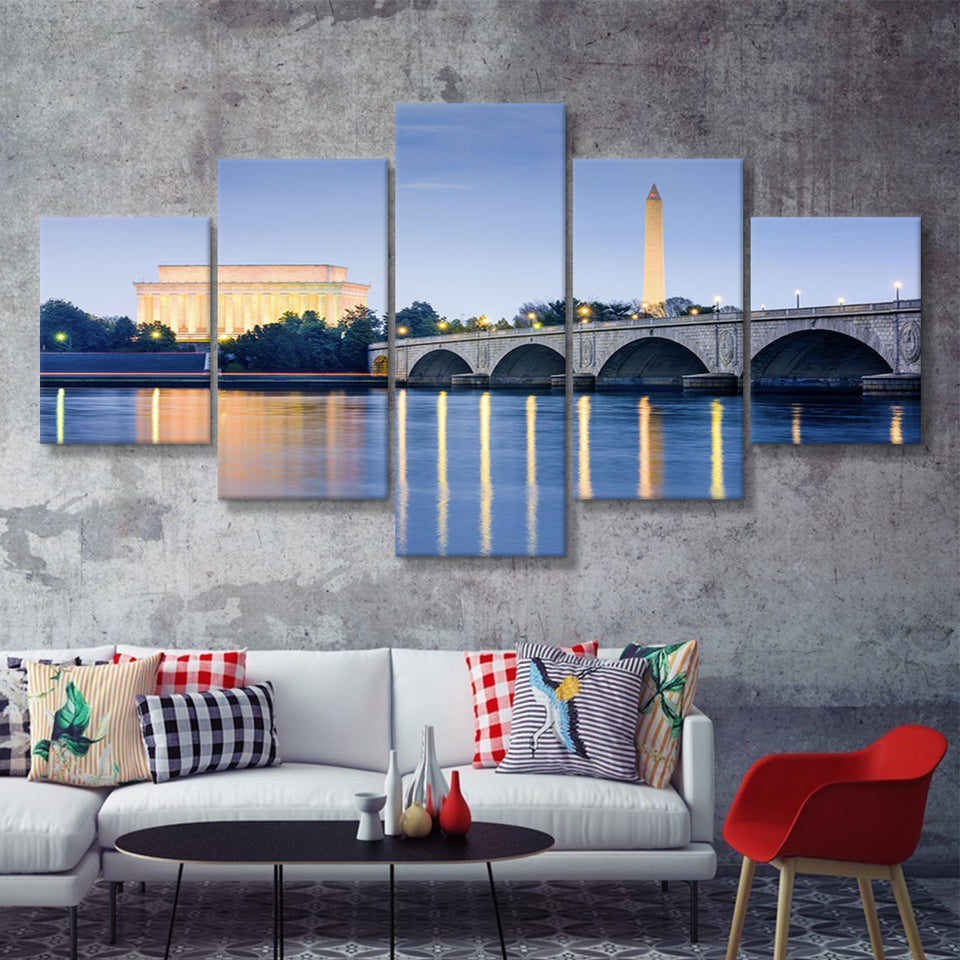 Washington City 5 Piece Canvas Prints Wall Art Decor - Painting Canvas, Multi Panels