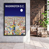 Washington DC Art City Night Landscape, Large Canvas, Framed Canvas Print Wall Art Home Decor, Floating Frame