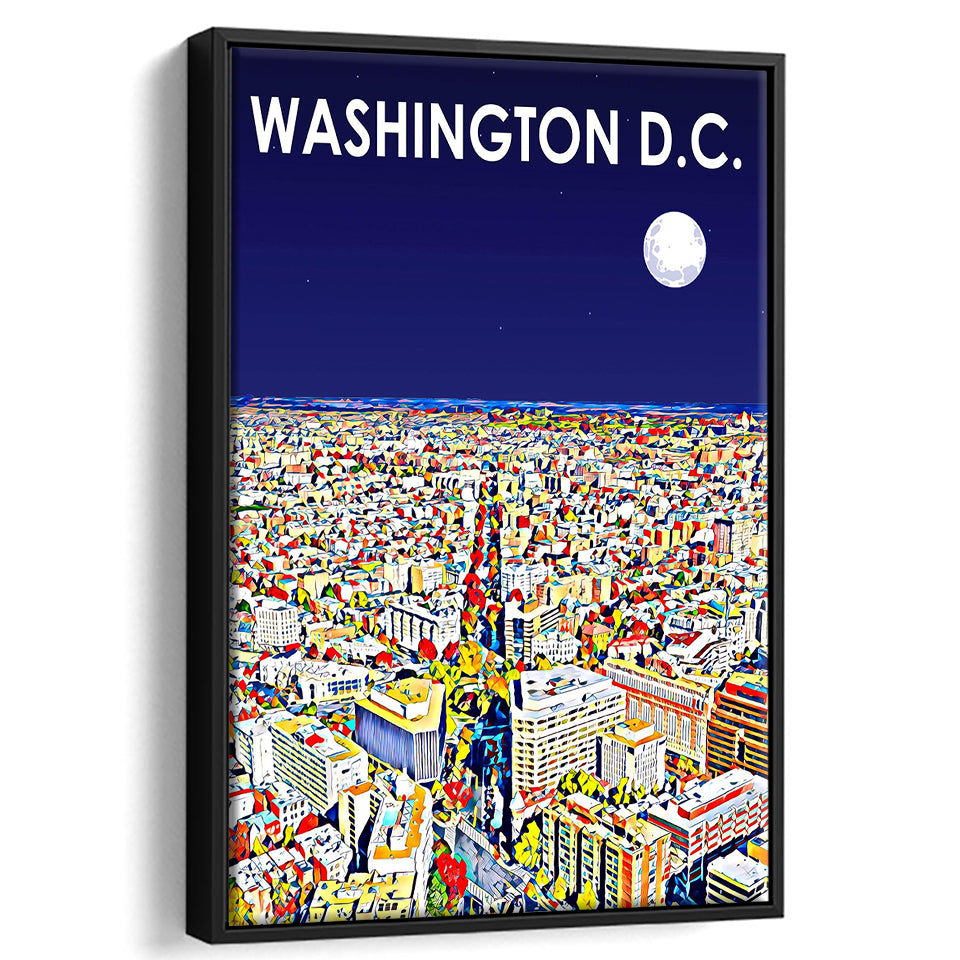 Washington DC Art City Night Landscape, Large Canvas, Framed Canvas Print Wall Art Home Decor, Floating Frame