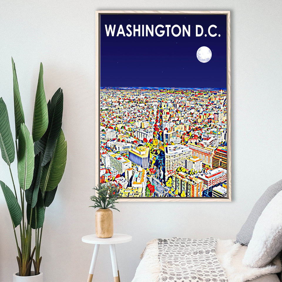 Washington DC Art City Night Landscape, Large Canvas, Framed Canvas Print Wall Art Home Decor, Floating Frame