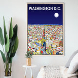 Washington DC Art City Night Landscape, Large Canvas, Framed Canvas Print Wall Art Home Decor, Floating Frame