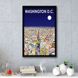 Washington DC Art City Night Landscape, Large Canvas, Framed Canvas Print Wall Art Home Decor, Floating Frame