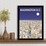 Washington DC Art City Night Landscape, Large Canvas, Framed Canvas Print Wall Art Home Decor, Floating Frame