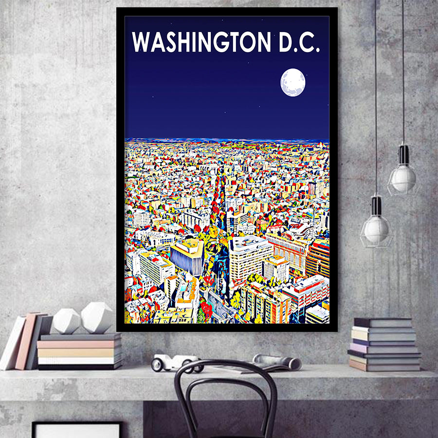 Washington DC Art City Night Landscape, City Art Print, Framed Art Print Wall Art Home Decor, Framed Picture