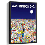 Washington DC Art City Night Landscape, Large Canvas, Framed Canvas Print Wall Art Home Decor, Floating Frame