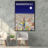 Washington DC Art City Night Landscape, Large Canvas, Framed Canvas Print Wall Art Home Decor, Floating Frame
