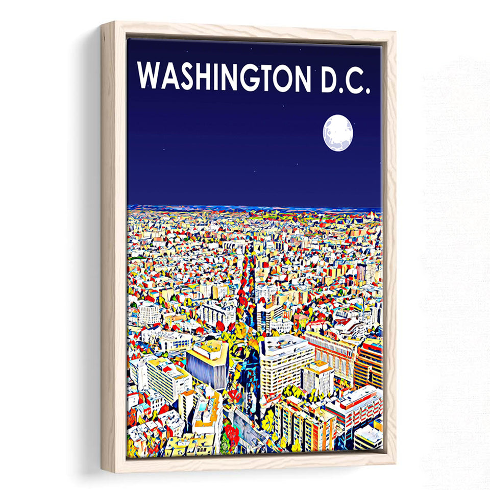Washington DC Art City Night Landscape, Large Canvas, Framed Canvas Print Wall Art Home Decor, Floating Frame