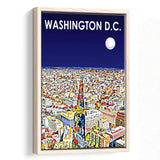 Washington DC Art City Night Landscape, Large Canvas, Framed Canvas Print Wall Art Home Decor, Floating Frame