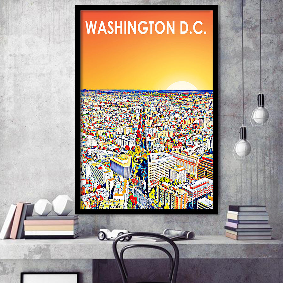 Washington DC Art City Sunset Landscape, City Art Print, Framed Art Print Wall Art Home Decor, Framed Picture