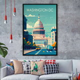 Washington DC Retro Art Print, City Art Print, Framed Art Print Wall Art Home Decor, Framed Picture