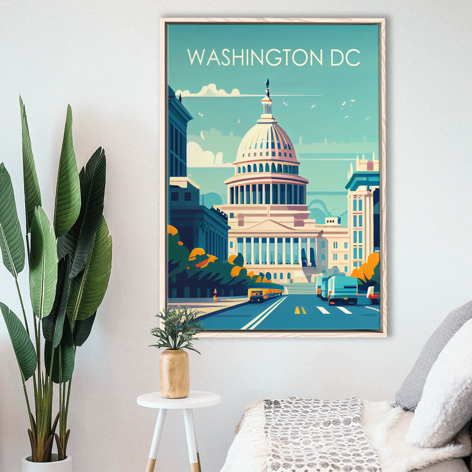 Washington DC Retro Art Print, Large Canvas, Framed Canvas Print Wall Art Home Decor, Floating Frame