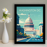 Washington DC Retro Art Print, City Art Print, Framed Art Print Wall Art Home Decor, Framed Picture