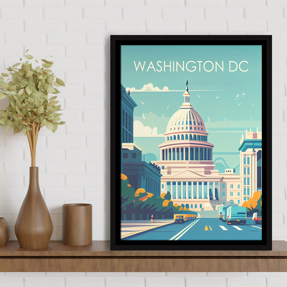 Washington DC Retro Art Print, Large Canvas, Framed Canvas Print Wall Art Home Decor, Floating Frame