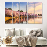 Washington DC USA at the tidal basin with Washington Monument 5 Pieces Canvas Prints Wall Art - Painting Canvas, Multi Panels, Wall Decor