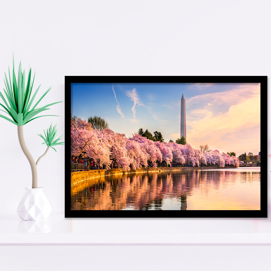Washington DC USA at the tidal basin with Washington Monument Framed Art Prints Wall Decor - Painting Art, Wall Art, Home Decor