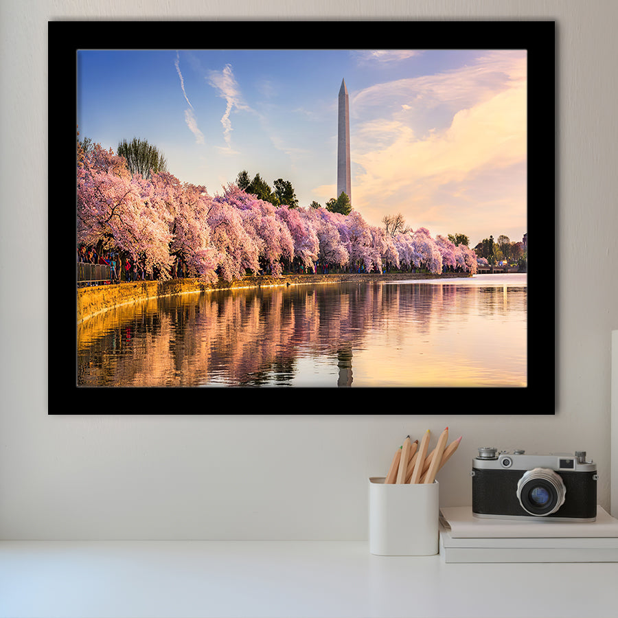 Washington DC USA at the tidal basin with Washington Monument Framed Art Prints Wall Decor - Painting Art, Wall Art, Home Decor