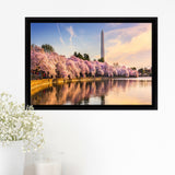 Washington DC USA at the tidal basin with Washington Monument Framed Canvas Prints Wall Art - Painting Canvas, Wall Decor, Home Decor