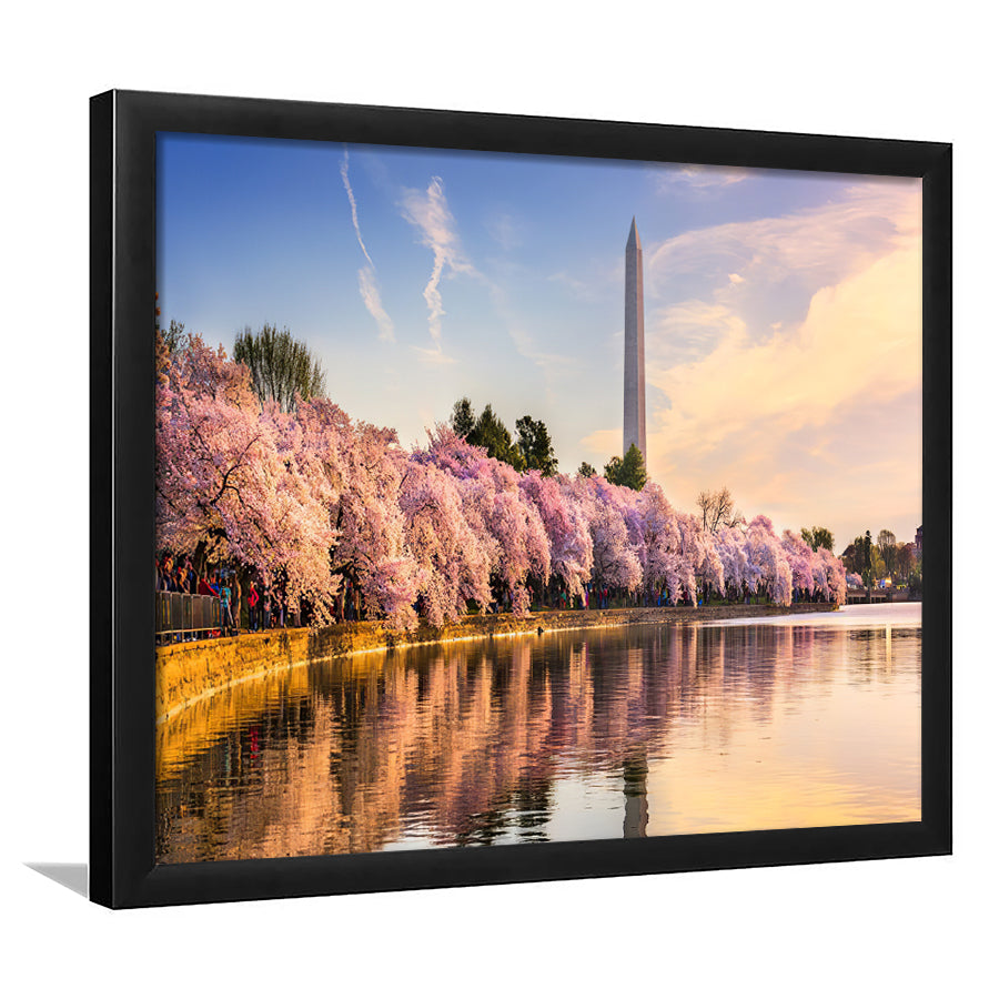 Washington DC USA at the tidal basin with Washington Monument Framed Art Prints Wall Decor - Painting Art, Wall Art, Home Decor