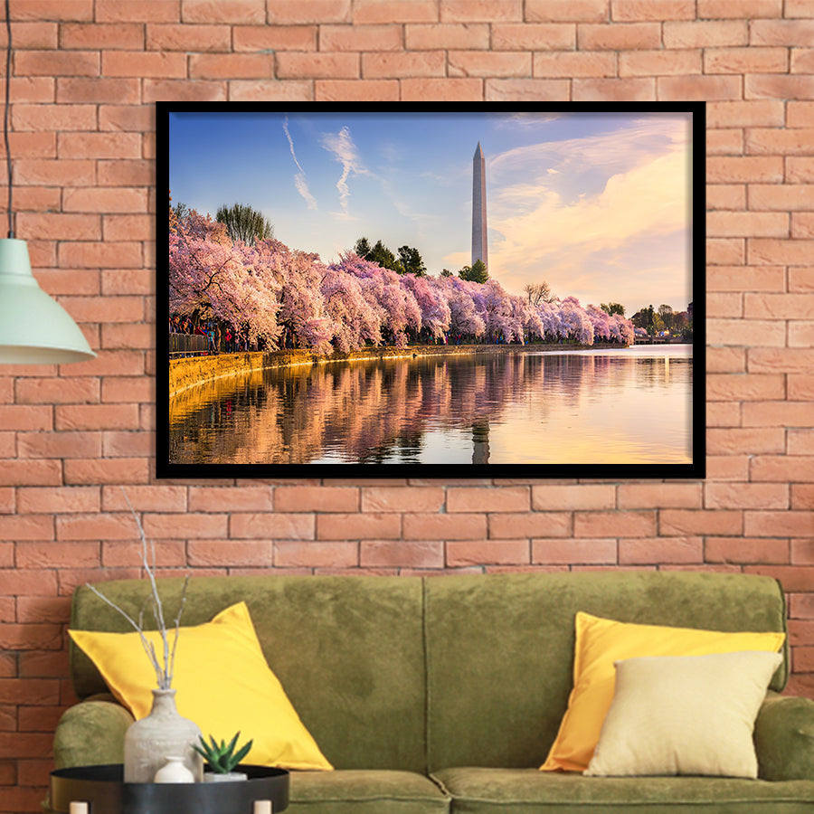 Washington DC USA at the tidal basin with Washington Monument Framed Art Prints Wall Decor - Painting Art, Wall Art, Home Decor