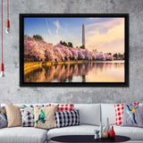 Washington DC USA at the tidal basin with Washington Monument Framed Canvas Prints Wall Art - Painting Canvas, Wall Decor, Home Decor