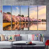 Washington DC USA at the tidal basin with Washington Monument 5 Pieces Canvas Prints Wall Art - Painting Canvas, Multi Panels, Wall Decor