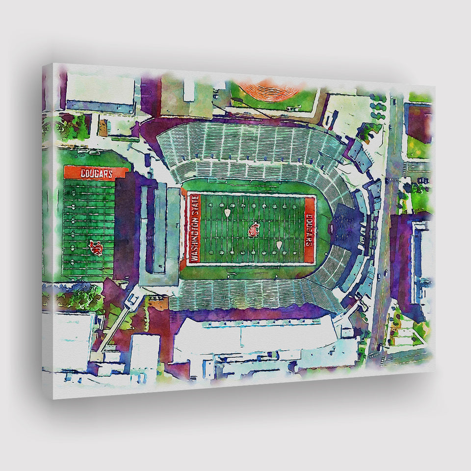 Washington State Cougars Martin Stadium Watercolor, Sport Art Prints Fan Gift, Canvas Prints Wall Art Decor