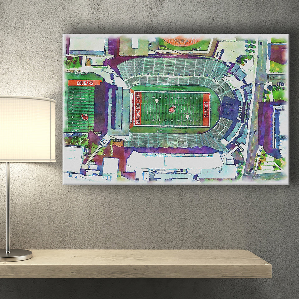 Washington State Cougars Martin Stadium Watercolor, Sport Art Prints Fan Gift, Canvas Prints Wall Art Decor
