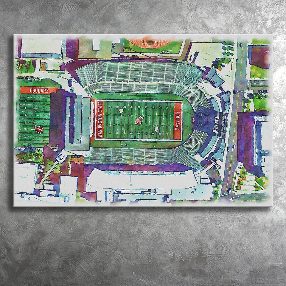 Washington State Cougars Martin Stadium Watercolor, Sport Art Prints Fan Gift, Canvas Prints Wall Art Decor