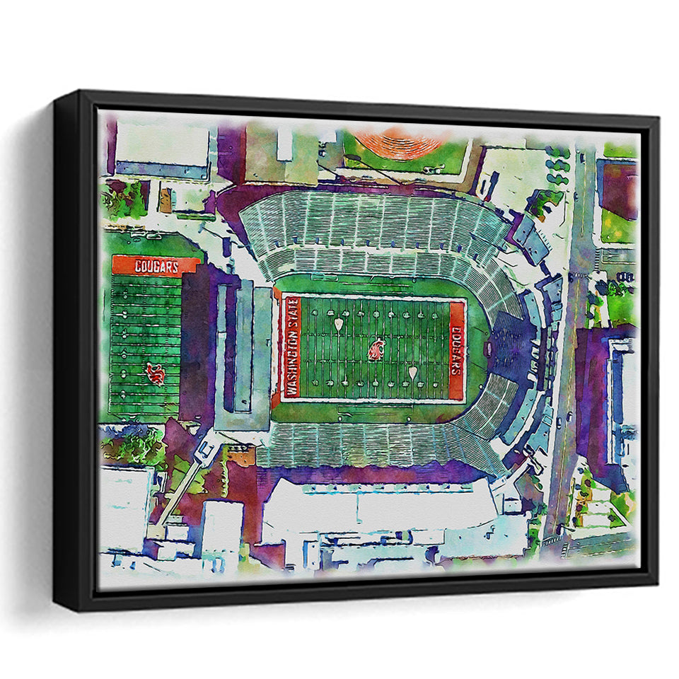 Washington State Cougars Martin Stadium Watercolor, Sport Art Prints Fan Gift, Framed Canvas Prints Wall Art Decor