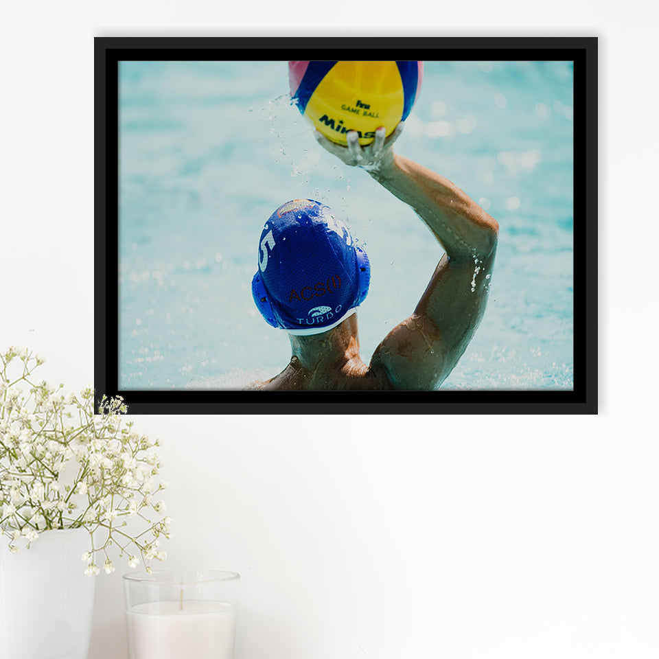 Water Polo, Water Polo Framed Canvas Prints Wall Art Decor, Black Floating Frame