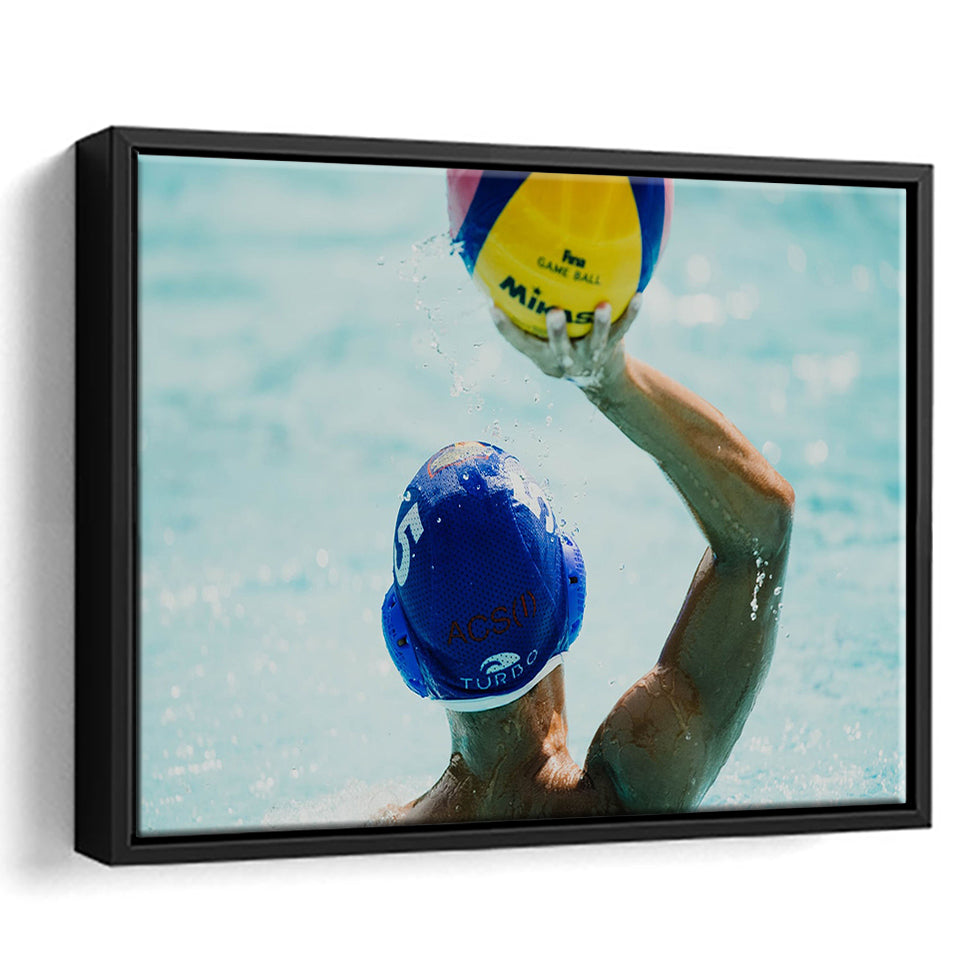 Water Polo, Water Polo Framed Canvas Prints Wall Art Decor, Black Floating Frame