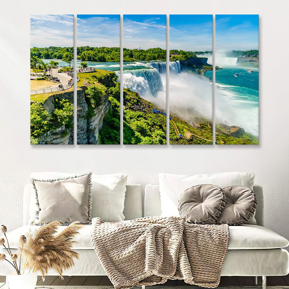 Water rushing over Niagara Falls New York USA 5 Pieces Canvas Prints Wall Art - Painting Canvas, Multi Panels, Wall Decor