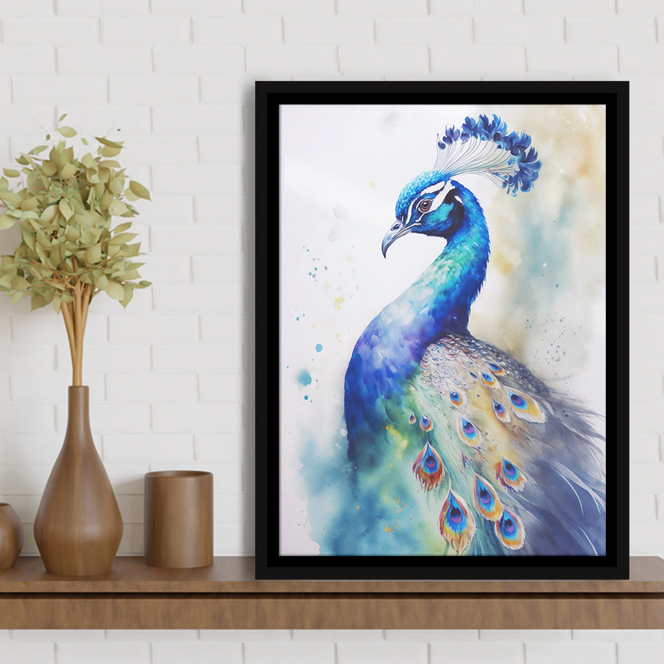 Watercolor Peacock, Peacock Painting Framed Canvas Prints Wall Art, Floating Frame, Large Canvas Home Decor