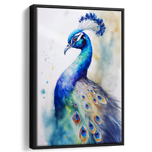 Watercolor Peacock, Peacock Painting Framed Canvas Prints Wall Art, Floating Frame, Large Canvas Home Decor