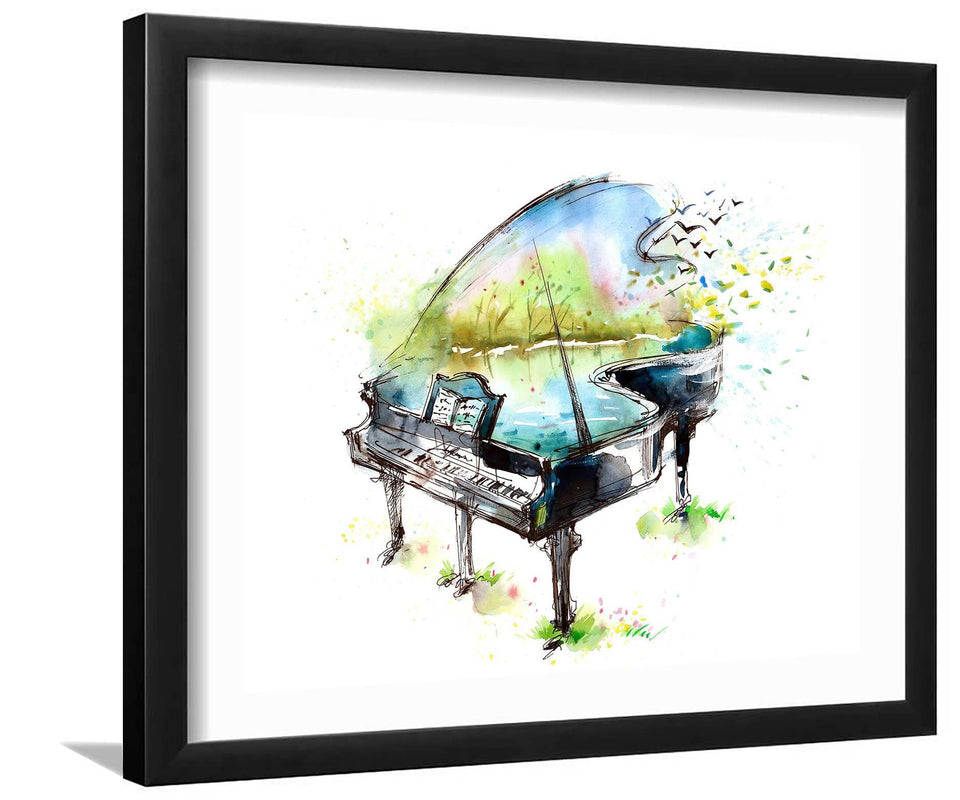 Watercolor Piano-Music art, Art print, Frame art, Plexiglass cover