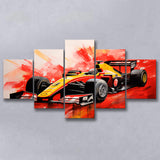 Watercolor  Racing Car Formula One Art Mixed Color Mixed 5 Panel Large Canvas Prints Wall Art Decor