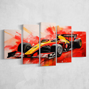 Watercolor  Racing Car Formula One Art Mixed Color Mixed 5 Panel Large Canvas Prints Wall Art Decor