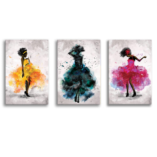 Watercolor Girls Set of 3 Piece Canvas Prints Wall Art Decor