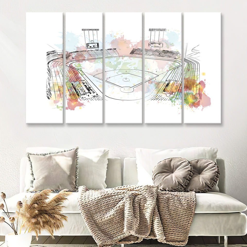 Watercolor Sketch Of Baseball Stadium In Vector Illustration 5 Pieces Canvas Prints Wall Art Decor - Painting Canvas,Multi Panel