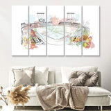 Watercolor Sketch Of Baseball Stadium In Vector Illustration 5 Pieces Canvas Prints Wall Art Decor - Painting Canvas,Multi Panel