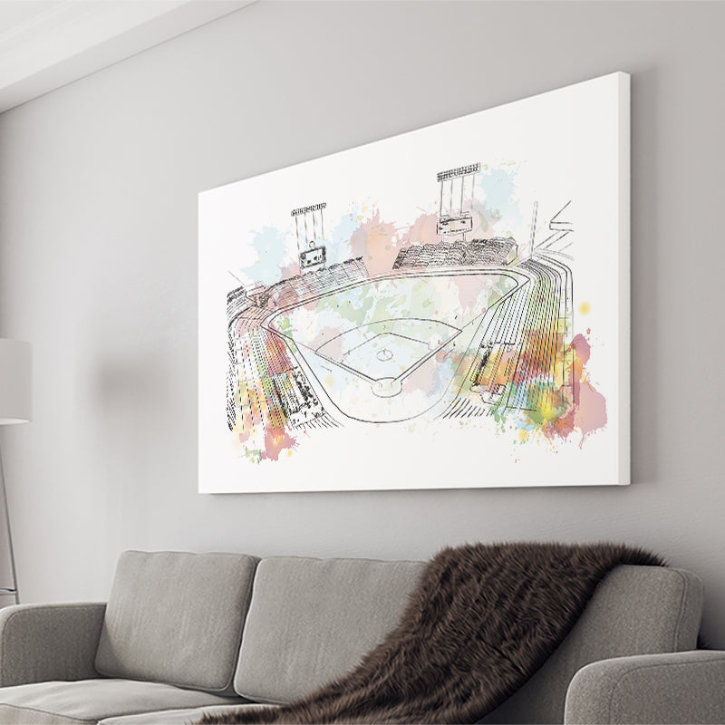 Watercolor Sketch Of Baseball Stadium In Vector Illustration Canvas Wall Art - Canvas Prints, Prints for Sale, Canvas Painting, Canvas on Sale