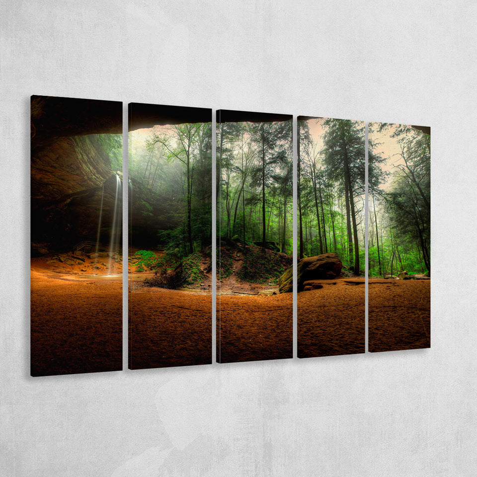 Waterfall Art Forest 5 Piece B Canvas Prints Wall Art, Multi Panels,Large Canvas