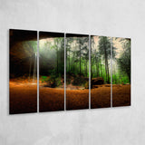 Waterfall Art Forest 5 Piece B Canvas Prints Wall Art, Multi Panels,Large Canvas