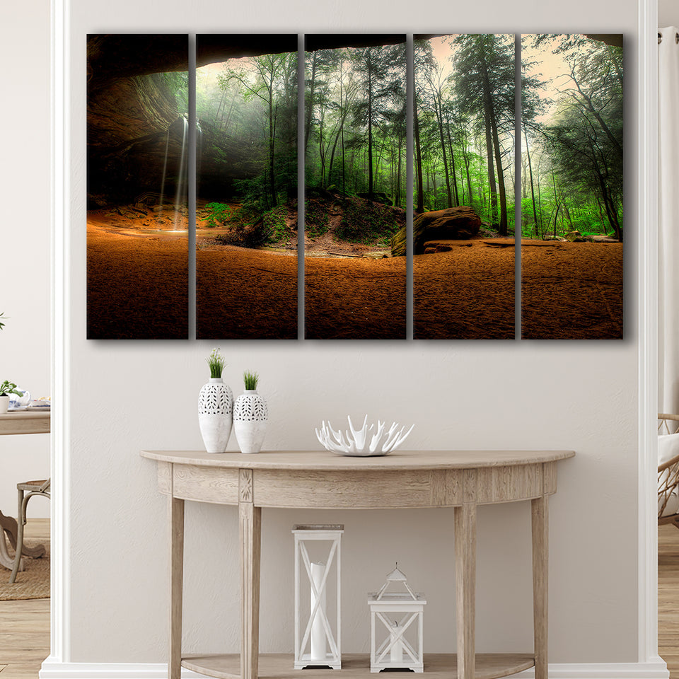 Waterfall Art Forest 5 Piece B Canvas Prints Wall Art, Multi Panels,Large Canvas
